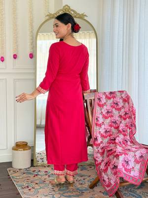 Pink color viscosee slub embrodidered readymade kurta set 2