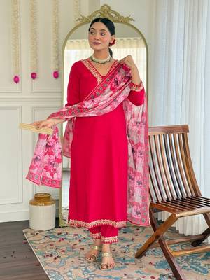 Pink color viscosee slub embrodidered readymade kurta set 4