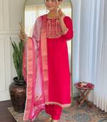 Pink color viscose rayon fabric designer embrodidered readymade kurta set