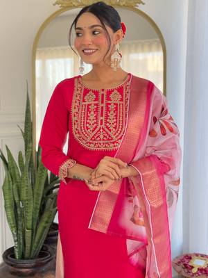 Pink color viscosee rayon embrodidered readymade kurta set 3