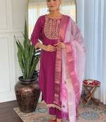 Purple color viscose rayon fabric designer embrodidered readymade kurta set
