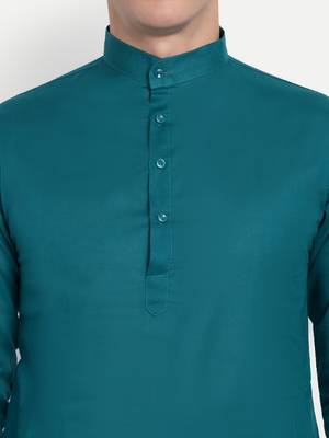 Dark Blue cotton printed full sleeve collar neck kameez kurta for men 3