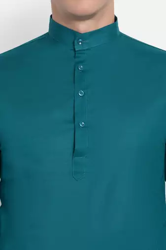 Dark Blue cotton printed full sleeve collar neck kameez kurta for men