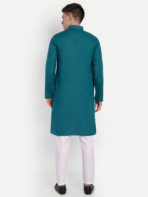 Dark Blue cotton printed full sleeve collar neck kameez kurta for men 5