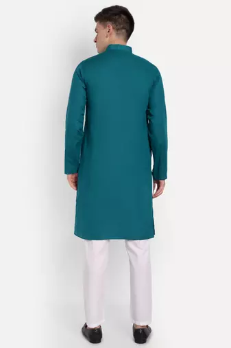 Dark Blue cotton printed full sleeve collar neck kameez kurta for men
