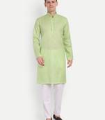 Green cotton printed full sleeve collar neck kameez kurta for Men