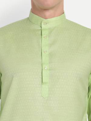 Green cotton printed full sleeve collar neck kameez kurta for Men 4