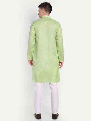 Green cotton printed full sleeve collar neck kameez kurta for Men 5