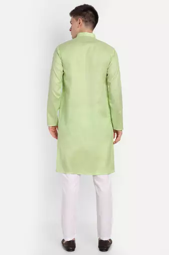 Green cotton printed full sleeve collar neck kameez kurta for Men