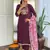 Wine color viscosee rayon fabric embroidery work with printed girlie kurta set with dupatta