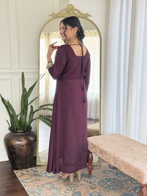 Wine color vichitra silk embroidery kurta set with dupatta 2