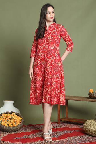 women's pure cotton jaipuri printed western dress