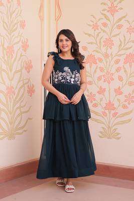 Blue color faux georgette fabric  beads embroidery work stylish partywear gown 1