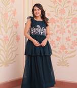 Blue color faux georgette fabric  beads embroidery work stylish partywear gown