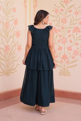 Blue color faux georgette fabric  beads embroidery work stylish partywear gown 3