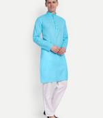 Sky Blue cotton printed full sleeve collar neck kameez kurta for men