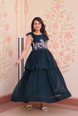 Blue color faux georgette fabric  beads embroidery work stylish partywear gown 5