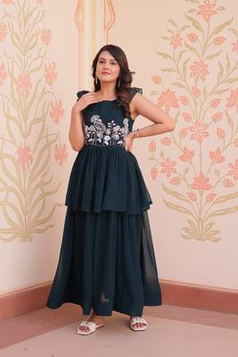Blue color faux georgette fabric  beads embroidery work stylish partywear gown 6
