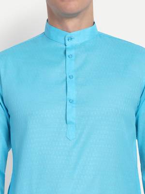 Sky Blue cotton printed full sleeve collar neck kameez kurta for men 3