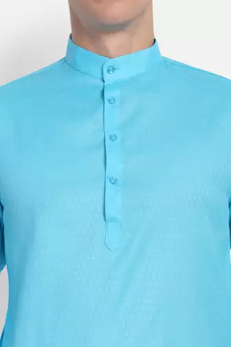 Sky Blue cotton printed full sleeve collar neck kameez kurta for men