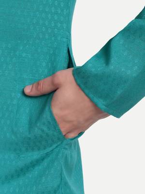 Sea Blue cotton printed full sleeve collar neck kameez kurta for men 4