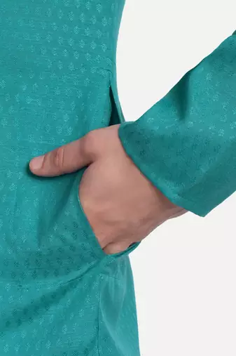 Sea Blue cotton printed full sleeve collar neck kameez kurta for men
