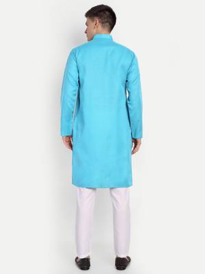 Sky Blue cotton printed full sleeve collar neck kameez kurta for men 4