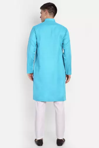 Sky Blue cotton printed full sleeve collar neck kameez kurta for men