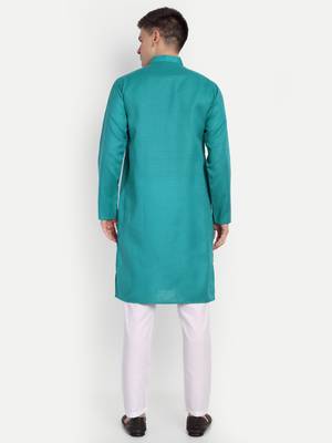 Sea Blue cotton printed full sleeve collar neck kameez kurta for men 5