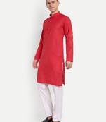 Red Cotton Printed Full Sleeve Collar Neck Kameez Kurta for men