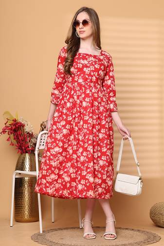 women's pure cotton jaipuri printed western dress