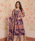 Purple color beautiful printed with stylish sequins work ceremonial long gown with dupatta