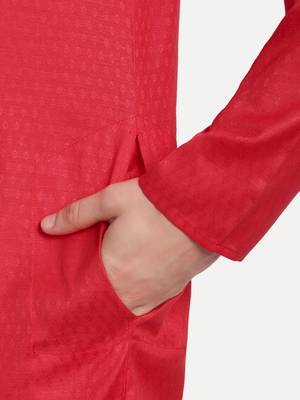 Red Cotton Printed Full Sleeve Collar Neck Kameez Kurta for men 4