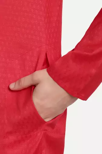 Red Cotton Printed Full Sleeve Collar Neck Kameez Kurta for men
