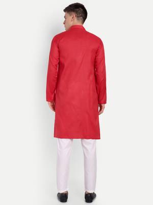 Red Cotton Printed Full Sleeve Collar Neck Kameez Kurta for men 5