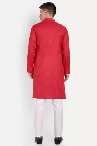 Red Cotton Printed Full Sleeve Collar Neck Kameez Kurta for men