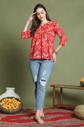 women's pure cotton jaipuri printed short top