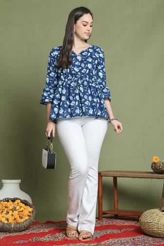 women's pure cotton jaipuri printed short top