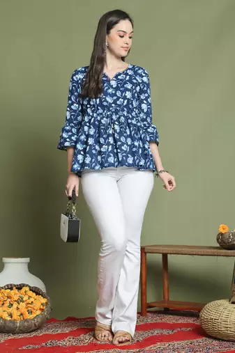 women's pure cotton jaipuri printed short top