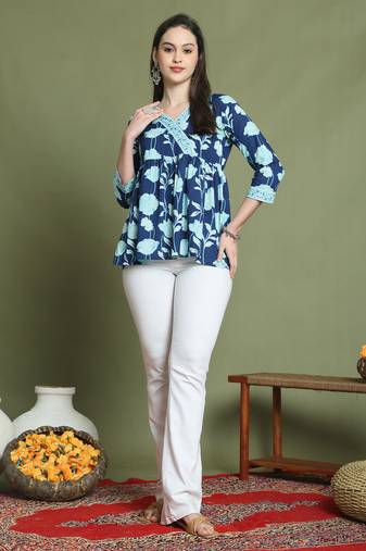 women's pure cotton jaipuri printed short top