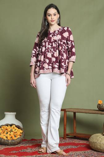 women's pure cotton jaipuri printed short top