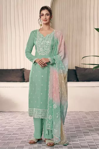 Green color art silk fabric  designer embroidery work ceremonial salwar suit