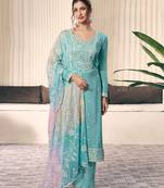 Sky blue color art silk fabric  designer embroidery work ceremonial salwar suit