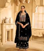 Black color velvet fabric embroidery work heavy ceremonial palazzo dress