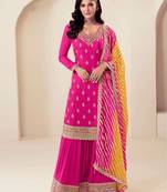 Pink color chinon fabric  designer embroidery work,printed stylish palazzo dress