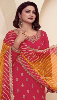 Red color chinon fabric  designer embroidery work,printed stylish palazzo dress 2