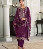 Purple color munga silk  designer embroidery work heavy ceremonial salwar kameez