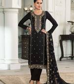 Black color munga silk  designer embroidery work heavy ceremonial salwar kameez