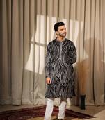 Black embroidery work viscosee fabric stylish kurta pajama for mens