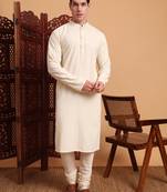 Off white rayon fabric chikankari embroidery work traditional kurta pajama for mens